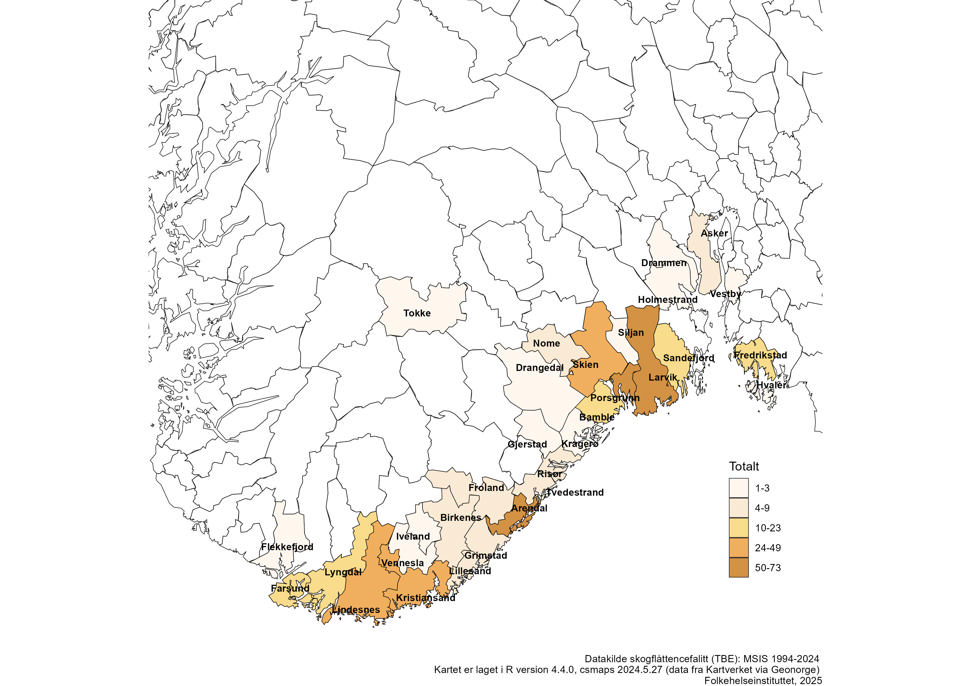Smittestedkommuner TBE 1994-2024