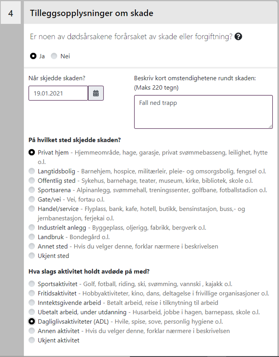 Opplysning om skade