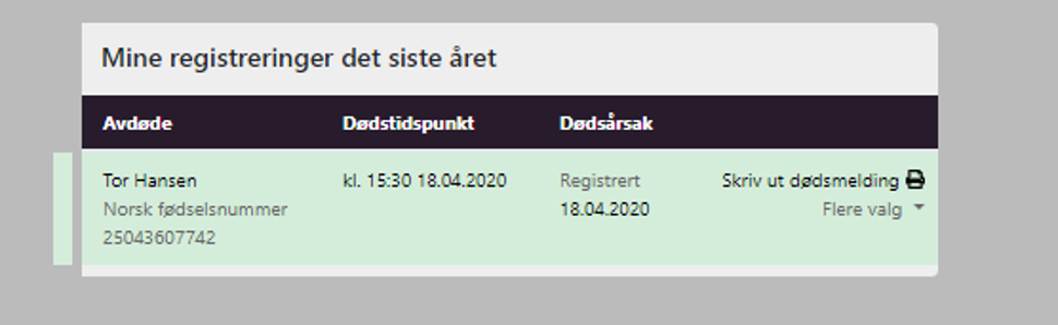 Registreringer siste år