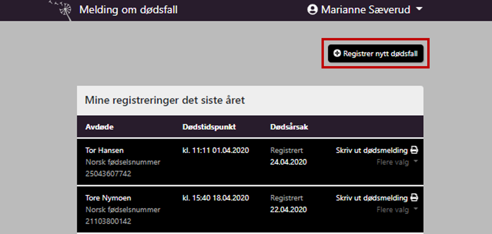 Registrering siste året