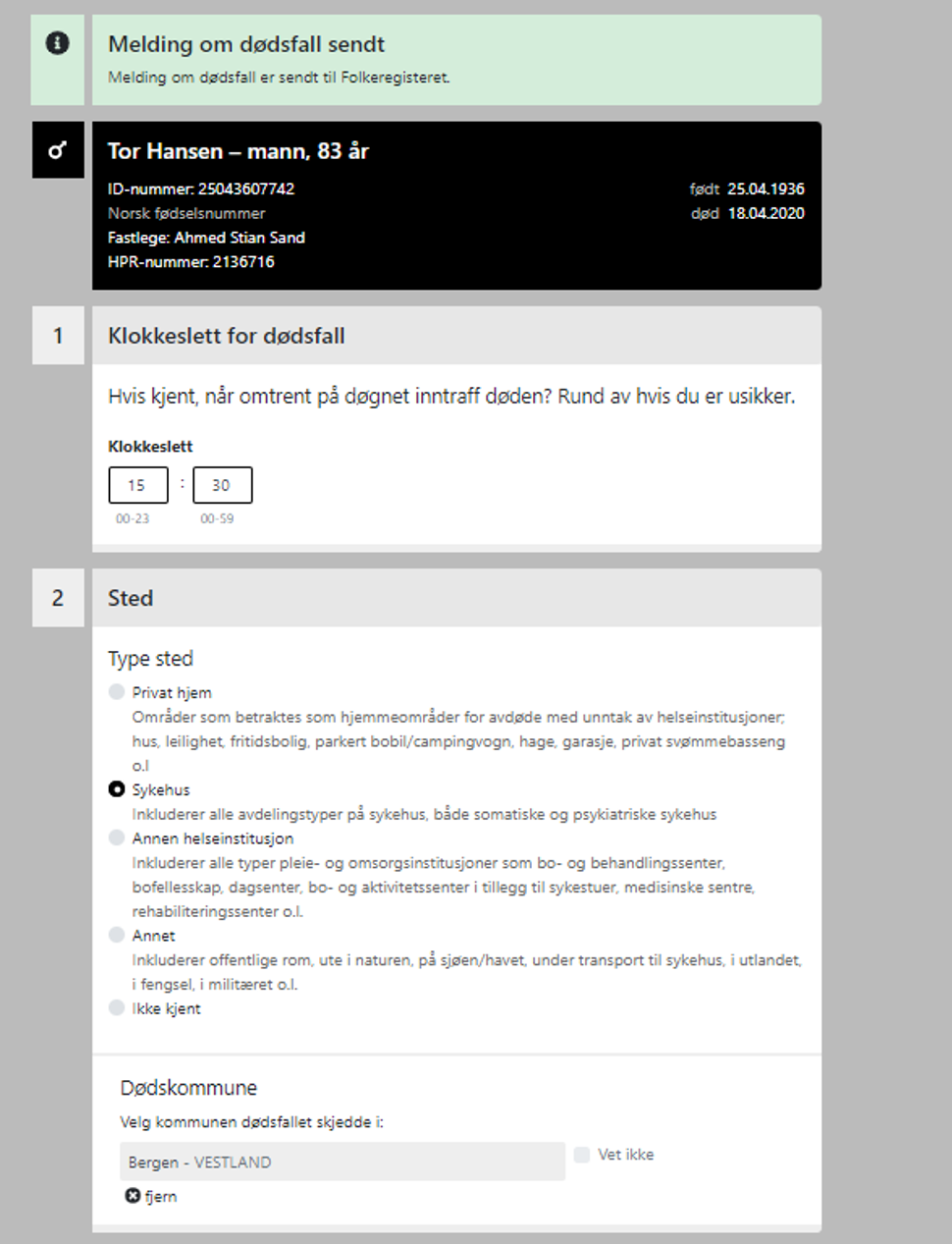 Registrering av dødsfall