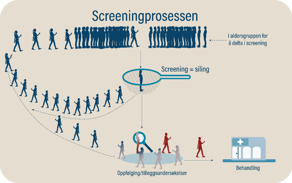 Illustrasjon som viser screeningprosessen i et kreftscreeningprogram