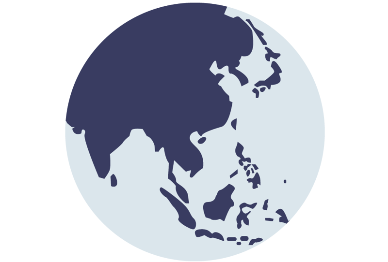 Globus der området som dekker Asia er i fokus.