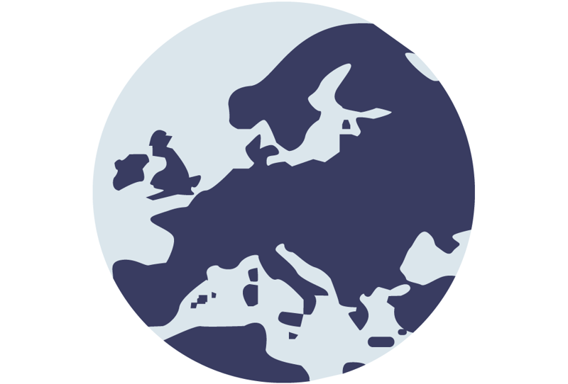 Illustrasjon av globus der området som dekker Europa er i fokus.