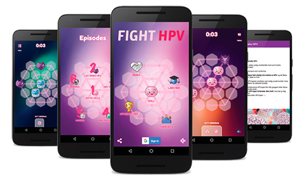 Telefoner som viser spillet Fight HPV