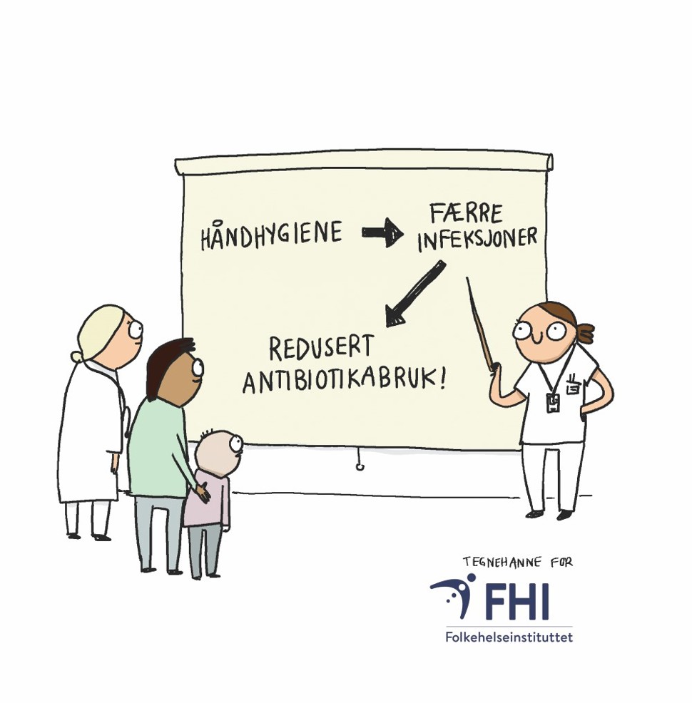 tegneseriestripe fra Tegnehanne om redusert antibiotikabruk